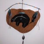 felted-navajo-bear-on-leather-wallhanging