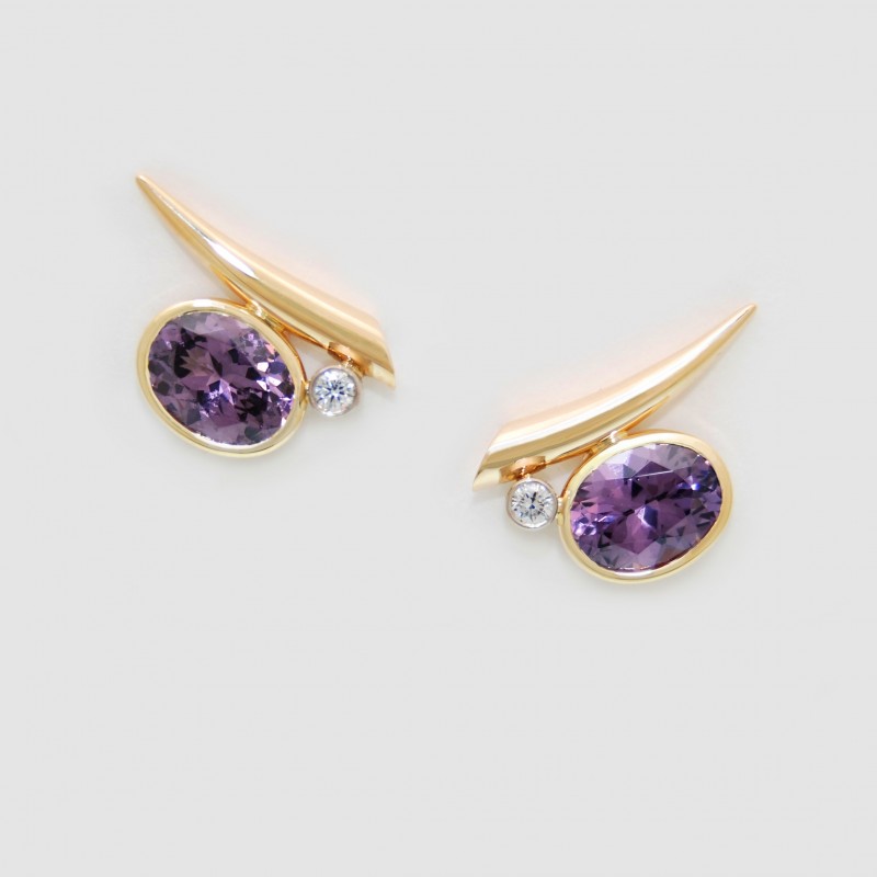 hand-fabricated-14k-gold-earrings-set-with-oval-purple-spinel-and-round-diamonds